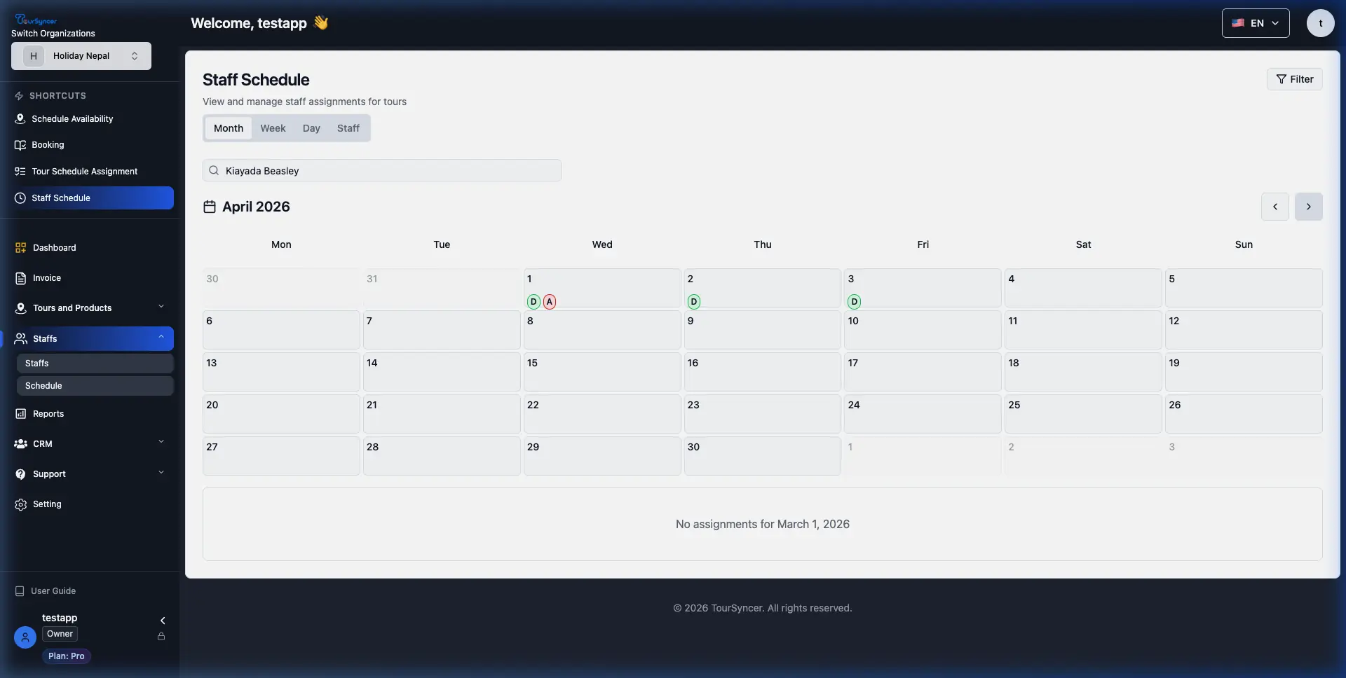 Staff Schedule Views animated demonstration