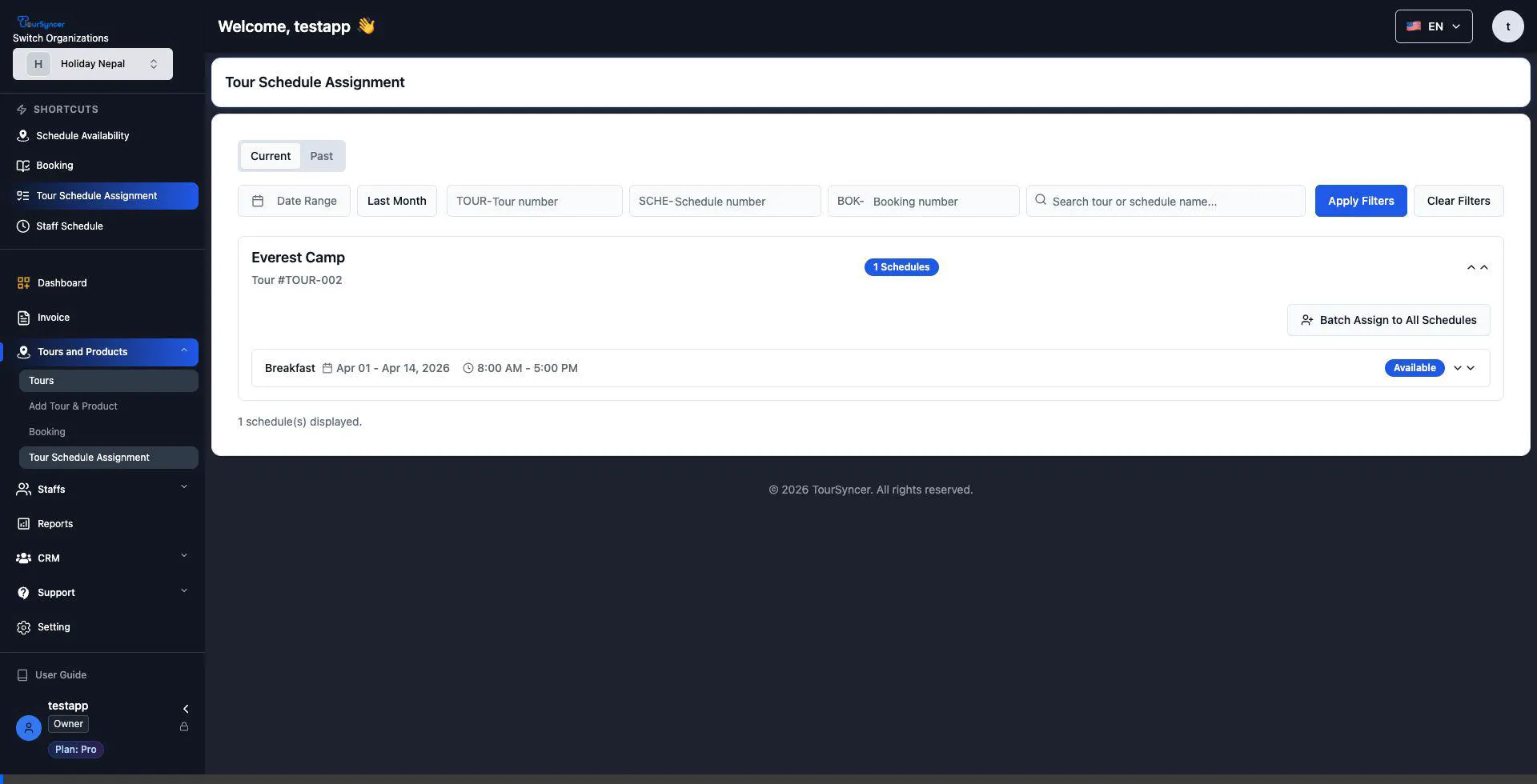 Tour Schedule Assignment Workflows animated demonstration