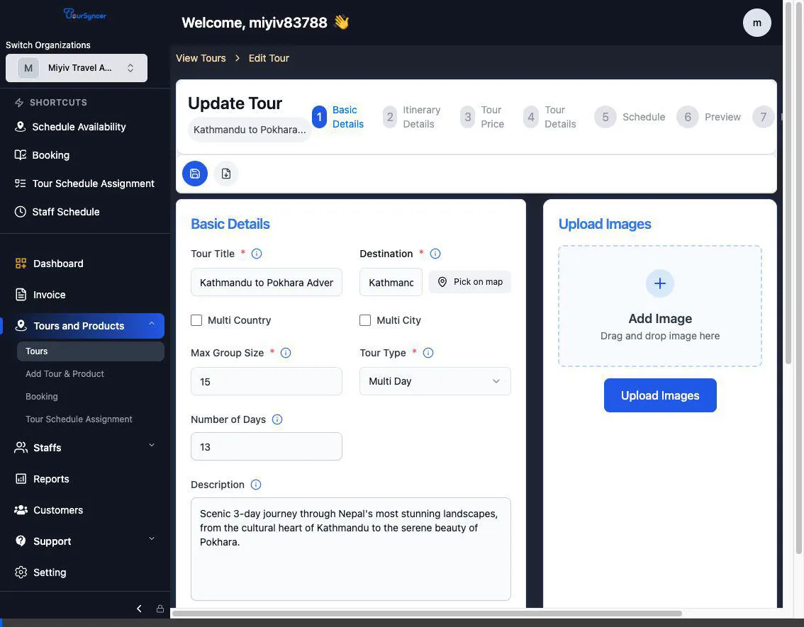Create Tour Product: Step 2 - Itinerary & Activities animated demonstration